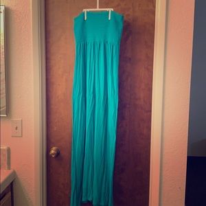 Turquoise Strapless Maxi Dress